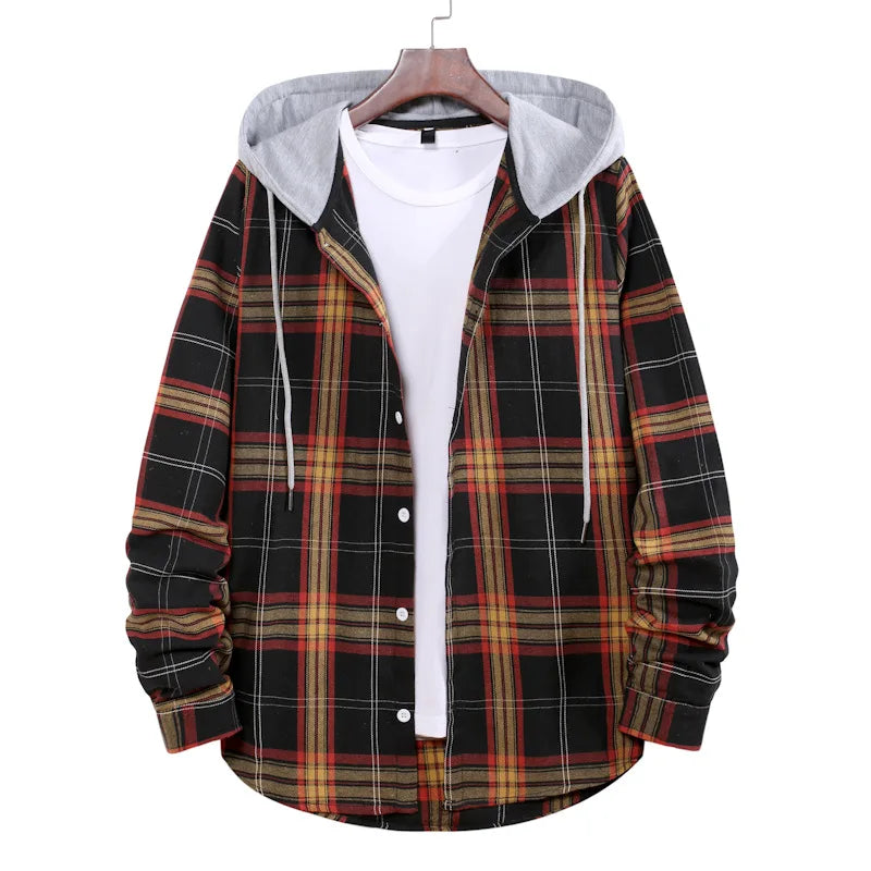 Work Shirt With Hood Mens Plaid Hoodie Shirt