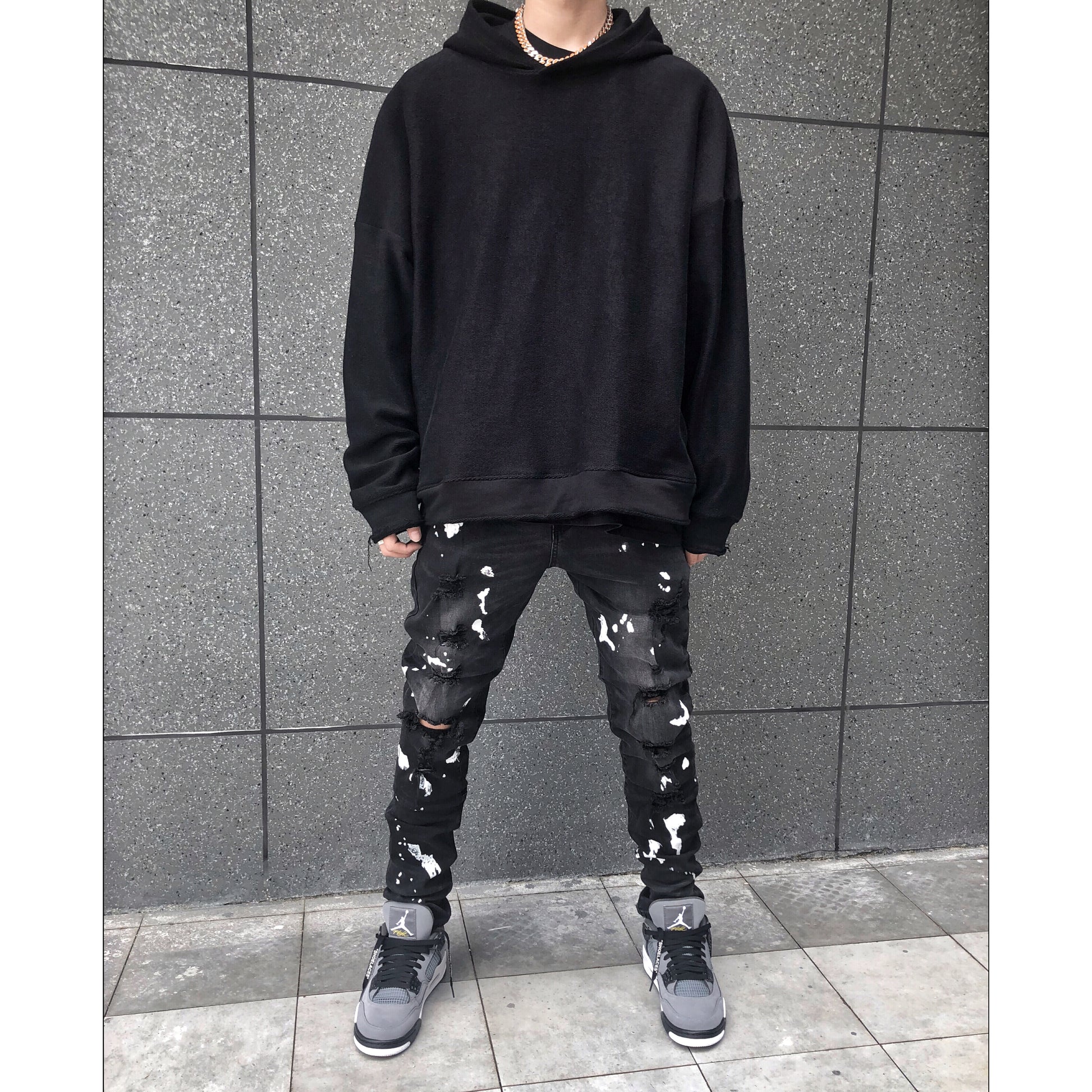 Mens Black Distressed Stretch Denim Jeans - Black M - jeans