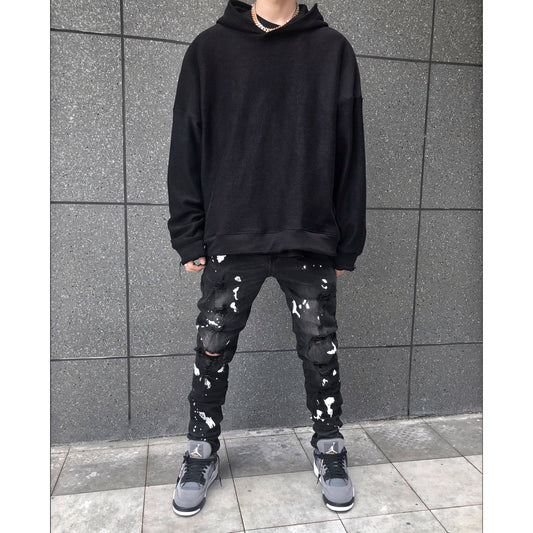 Mens Black Distressed Stretch Denim Jeans - Black M - jeans