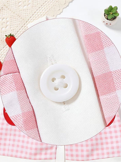 Children's Fruit Embroidered Sleeveless Plaid Dress - -