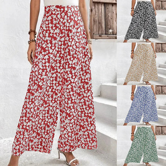 Palazzo Pants Floral Print Casual Loose Ladies High Waist Wide Leg Pants