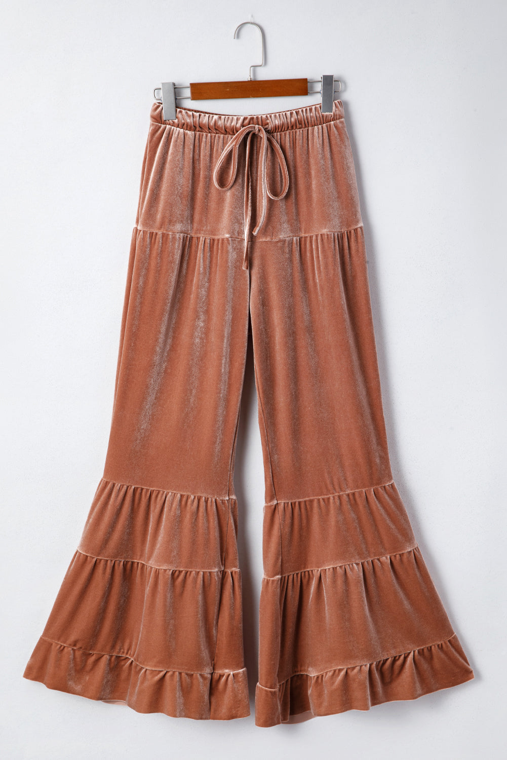 Straw Yellow Mineral Wash Lace-up High Waist Tiered Bell Bottom Pants - - Bottoms/Pants & Culotte