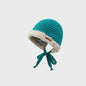 Chic Plush Wool Beanie with Strap - Teal - baby hat