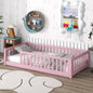 Pink Solid Wood Twin Size Kids Montessori Floor Bed Frame with Slats - Pink Without Door - bed frame
