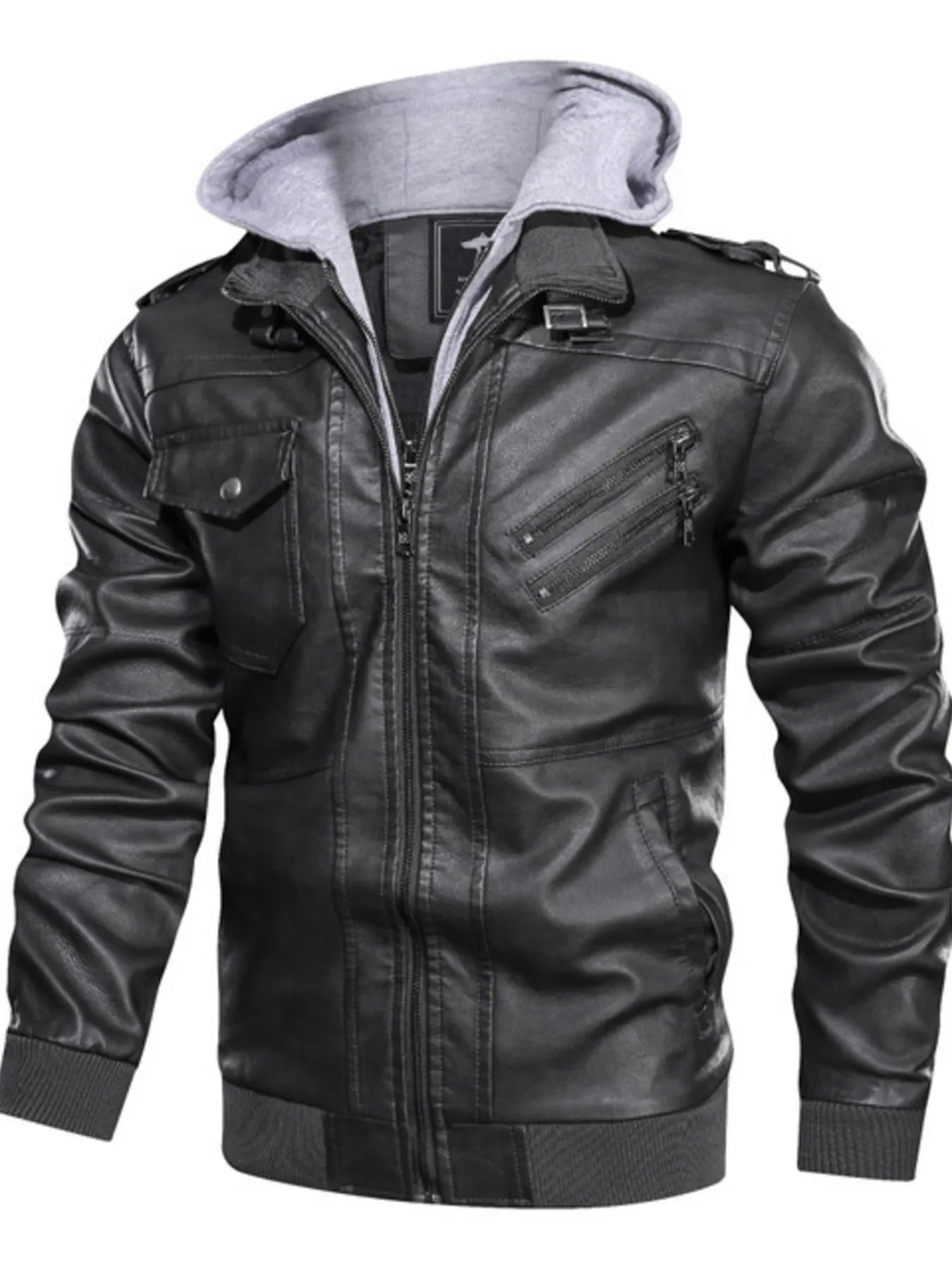 Men's Full Size Vintage Hooded Leather Jacket Plus Size - -