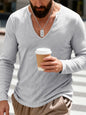 Men's Full Size Casual Ribbed Long Sleeve T-Shirt Plus Size - Light Gray -