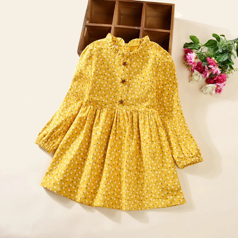 Girls Flower Cotton Long Sleeve Casual Dress