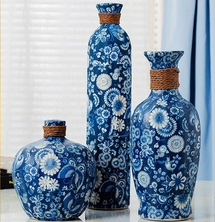 Ceramic Blue and White Retro Decoration Vases