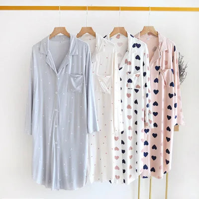 Long Sleeve Sleep Shirt Nightdress Nightgown for Women Pajama Shirt