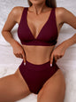 Ribbed High Waist Bikini dark red