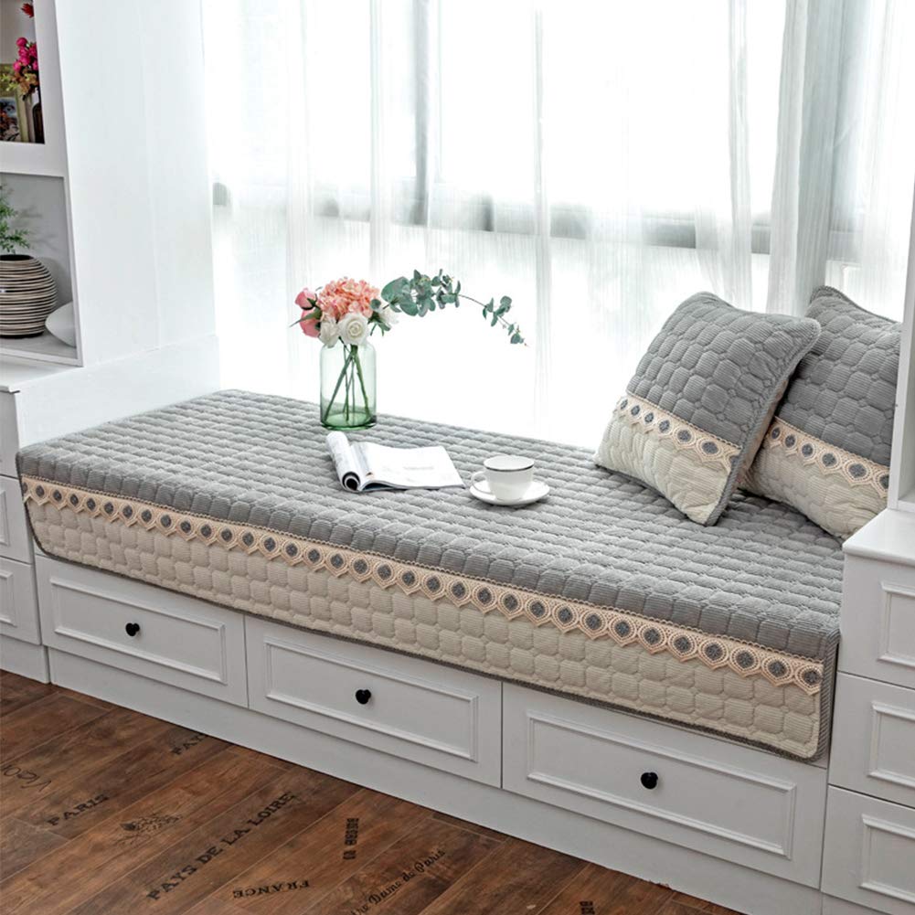 Non-Slip Indoor Bay Window Pad - Corduroy Comfort - 27.55Inch x 82.67Inch(70 x 210cm) Grey - window pad