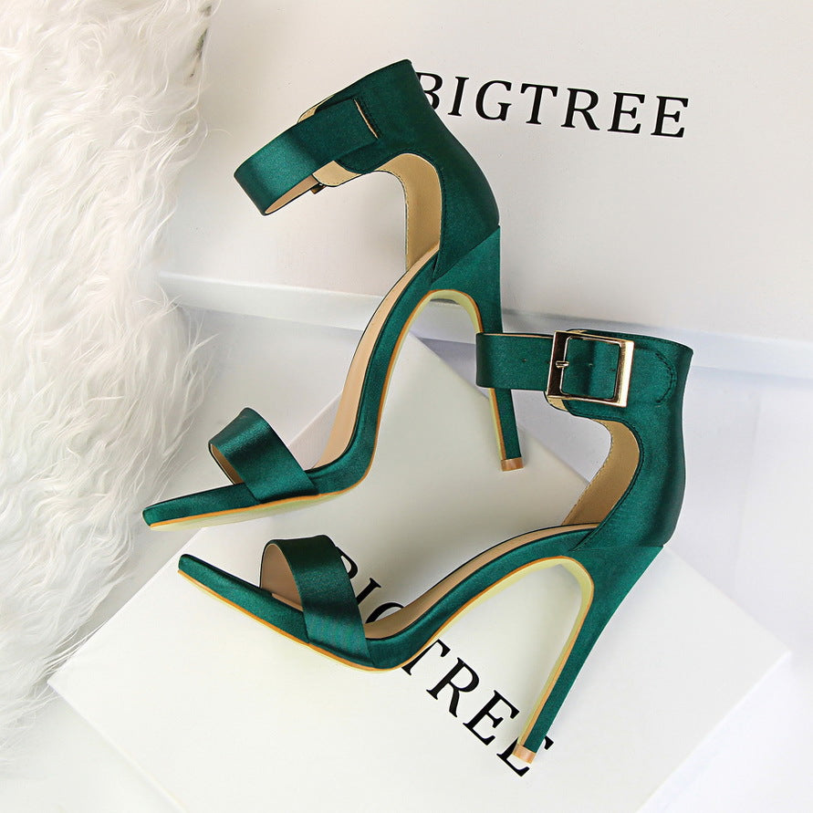 Stiletto Heels Satin High Heels Buckle Sandals - - heels