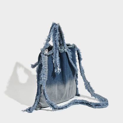 Washed denim bag stray wind, design tote shoulder bag, casual ladies shoulder bag, canvas shoulder hobo bag - -