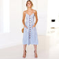 Summer Women's Midi Dress Ladies Casual Striped Slip Dress