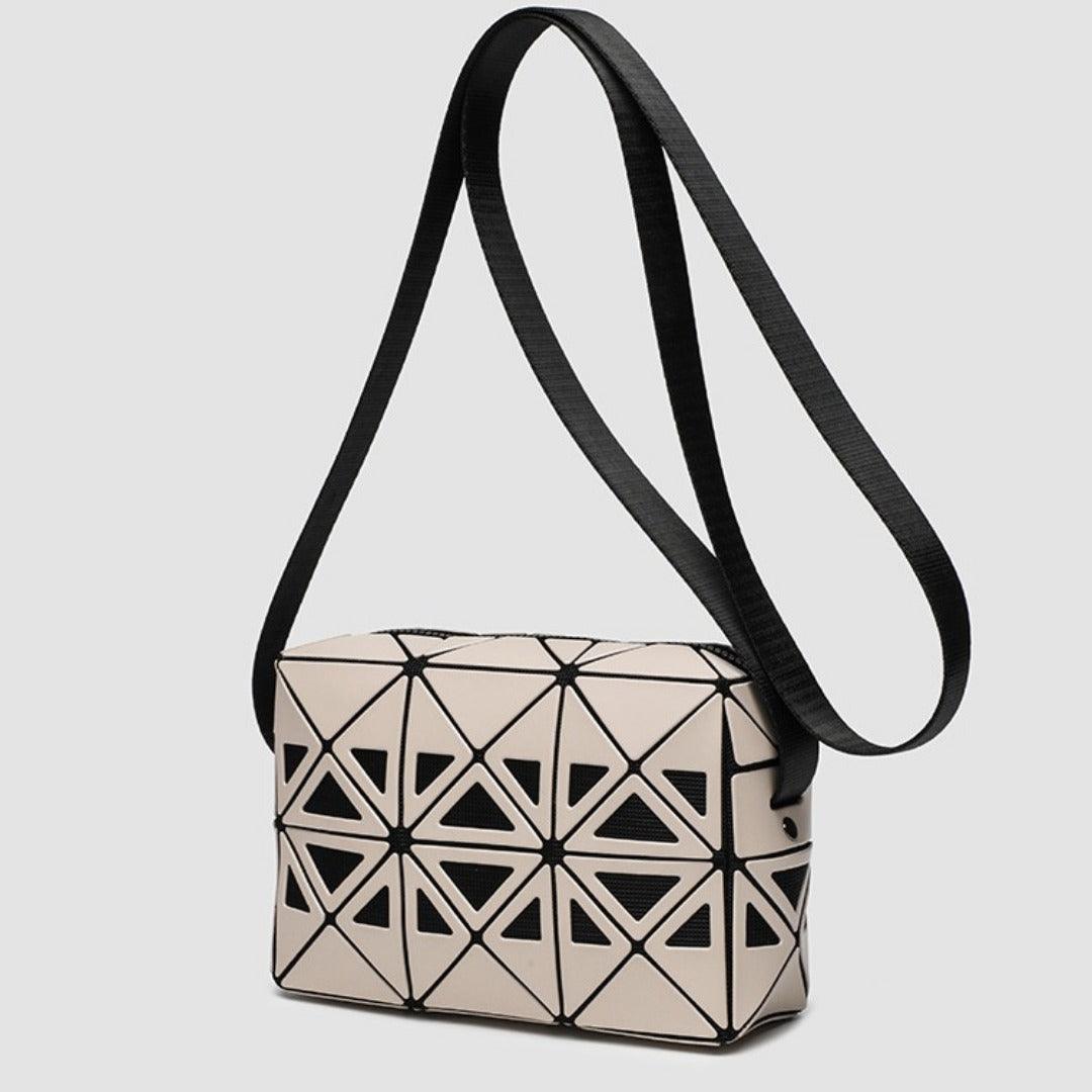 Fashion mini square box, hollow geometric design splicing crossbody bag, fashion commuter shoulder Crossbody bag, small square purse - -