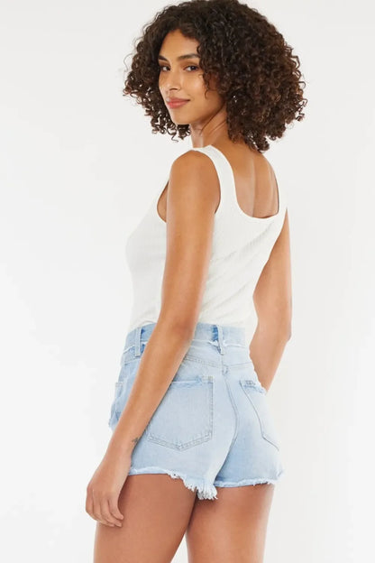 Kancan Distressed Button Fly Denim Shorts - -