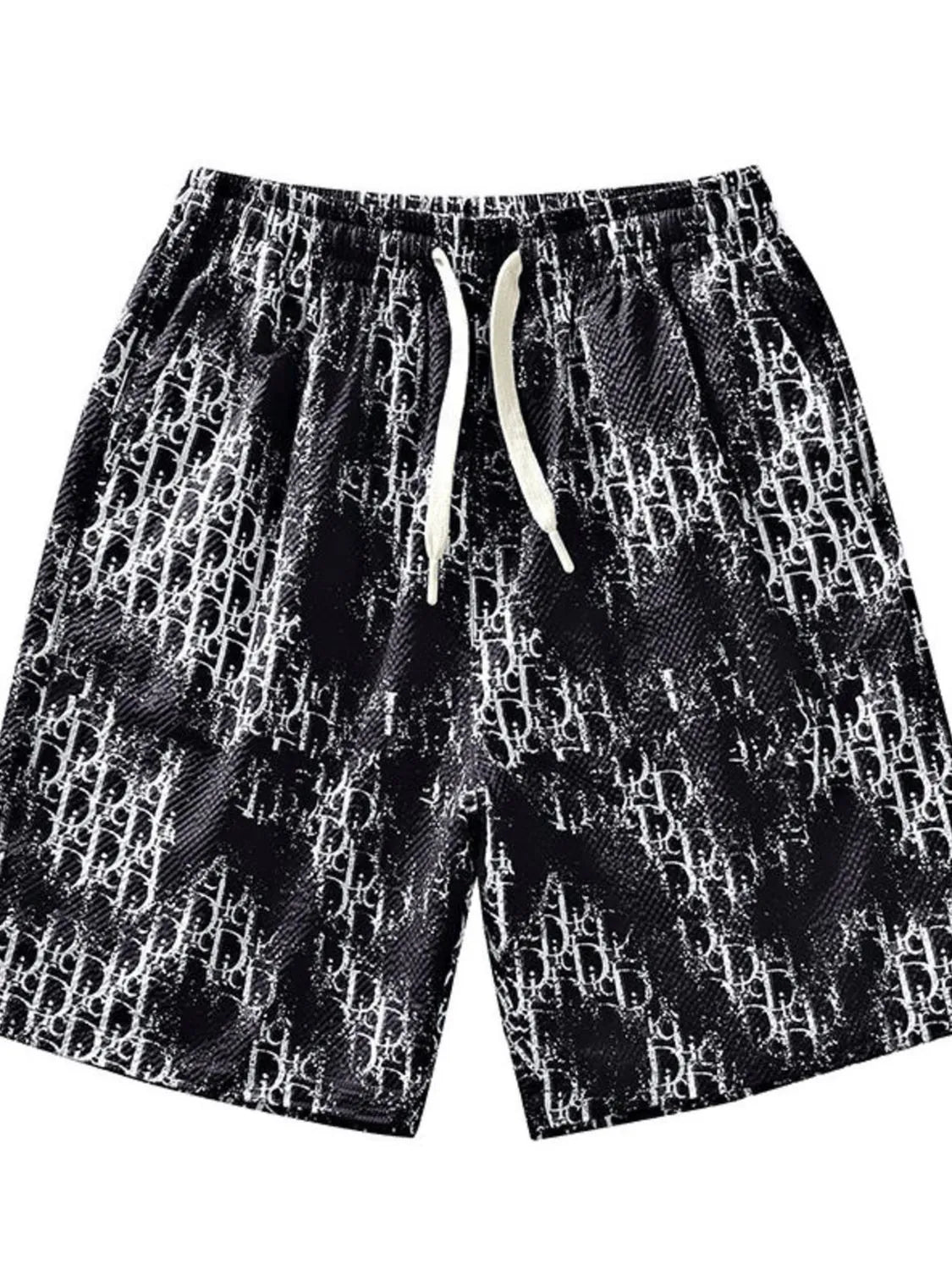 Men's Plus Size Abstract Print Drawstring Shorts - Black -