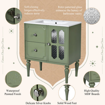 Vintage Style 30inch Bathroom Vanity With Ceramic Sink Combination - - vanity