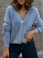 Full Size V-Neck Button-Up Knit Cardigan Plus Size - Blue -