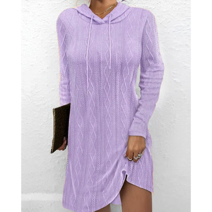 Solid Color Knitting Hoodie Knitted Dress for Women