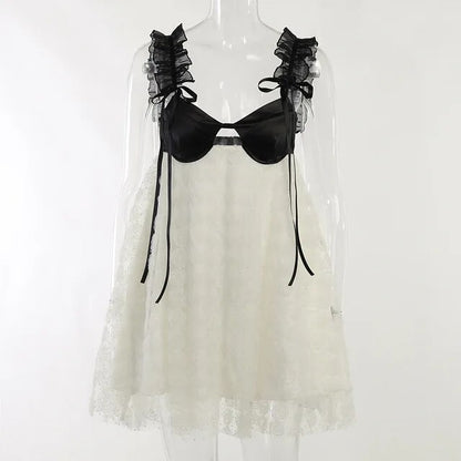 Summer Sleeveless Patchwork Loose Mini Dress - White L - dress