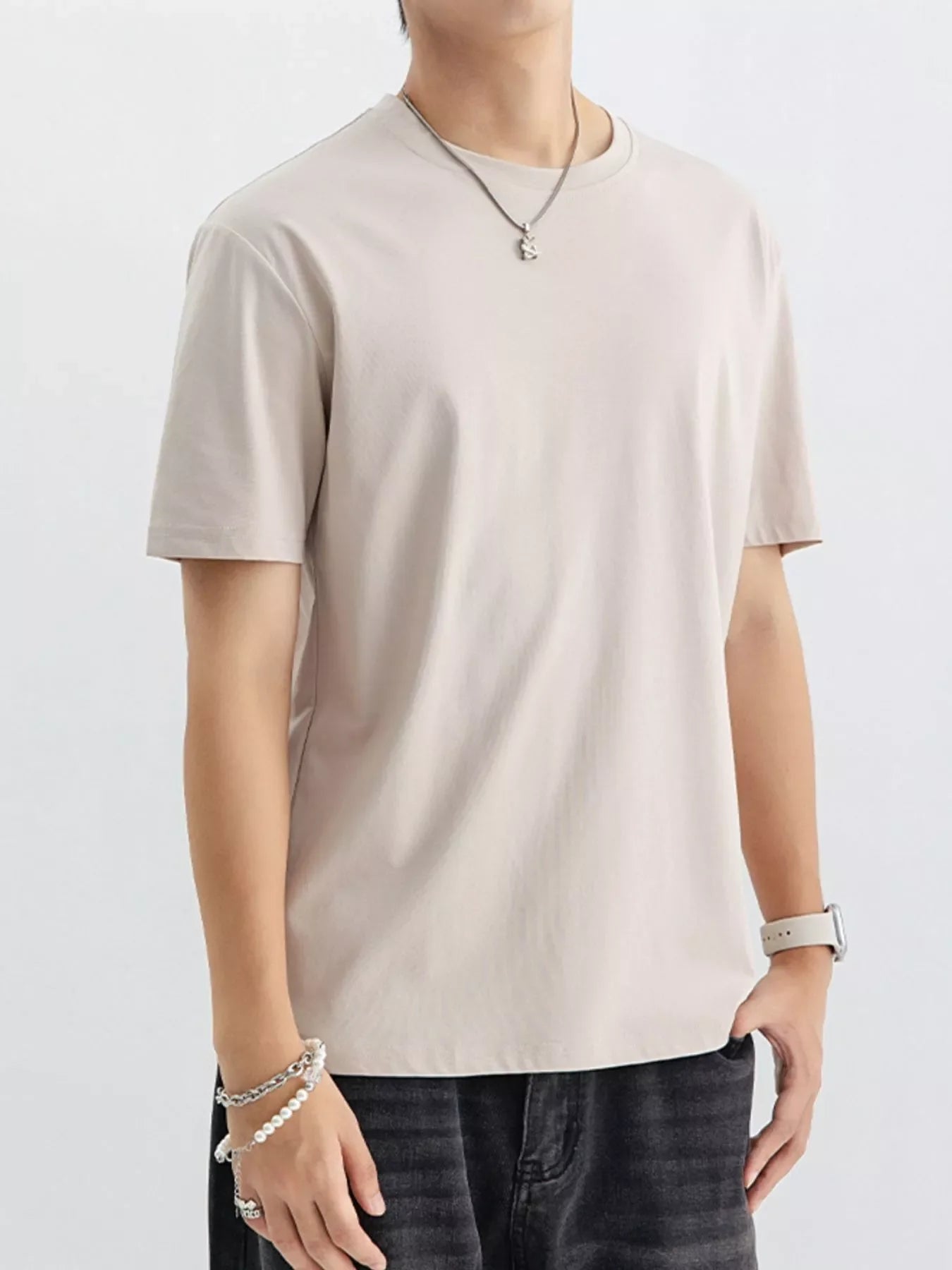 Men's Plus Size Casual Solid Color T-Shirt - -