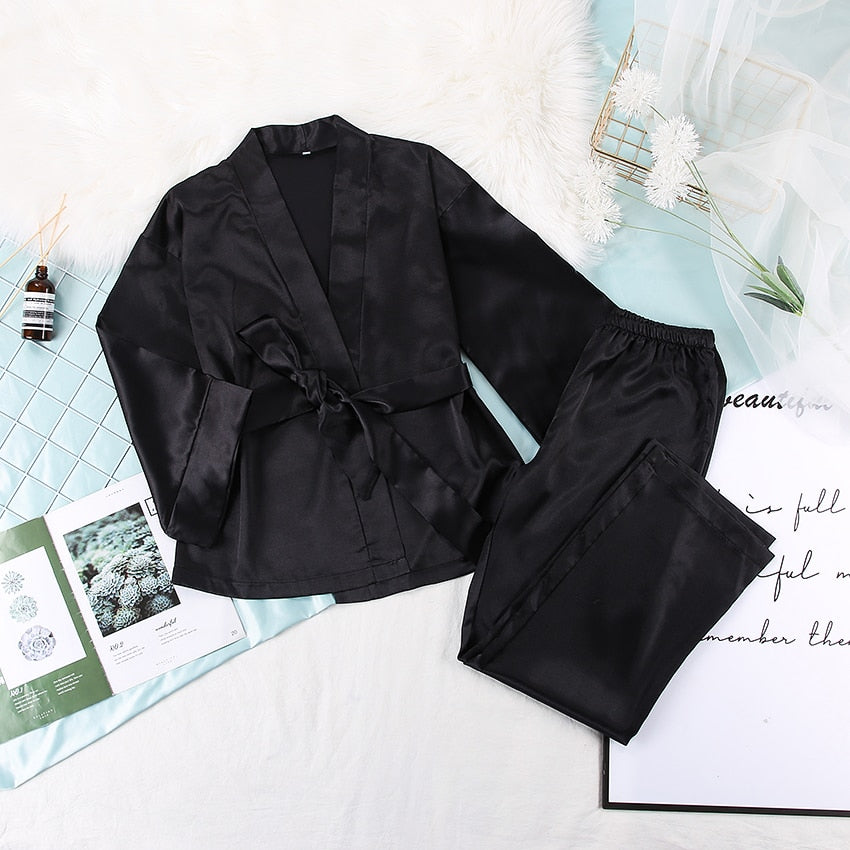 2 Piece Set Satin Sleepwear - - sleepwear