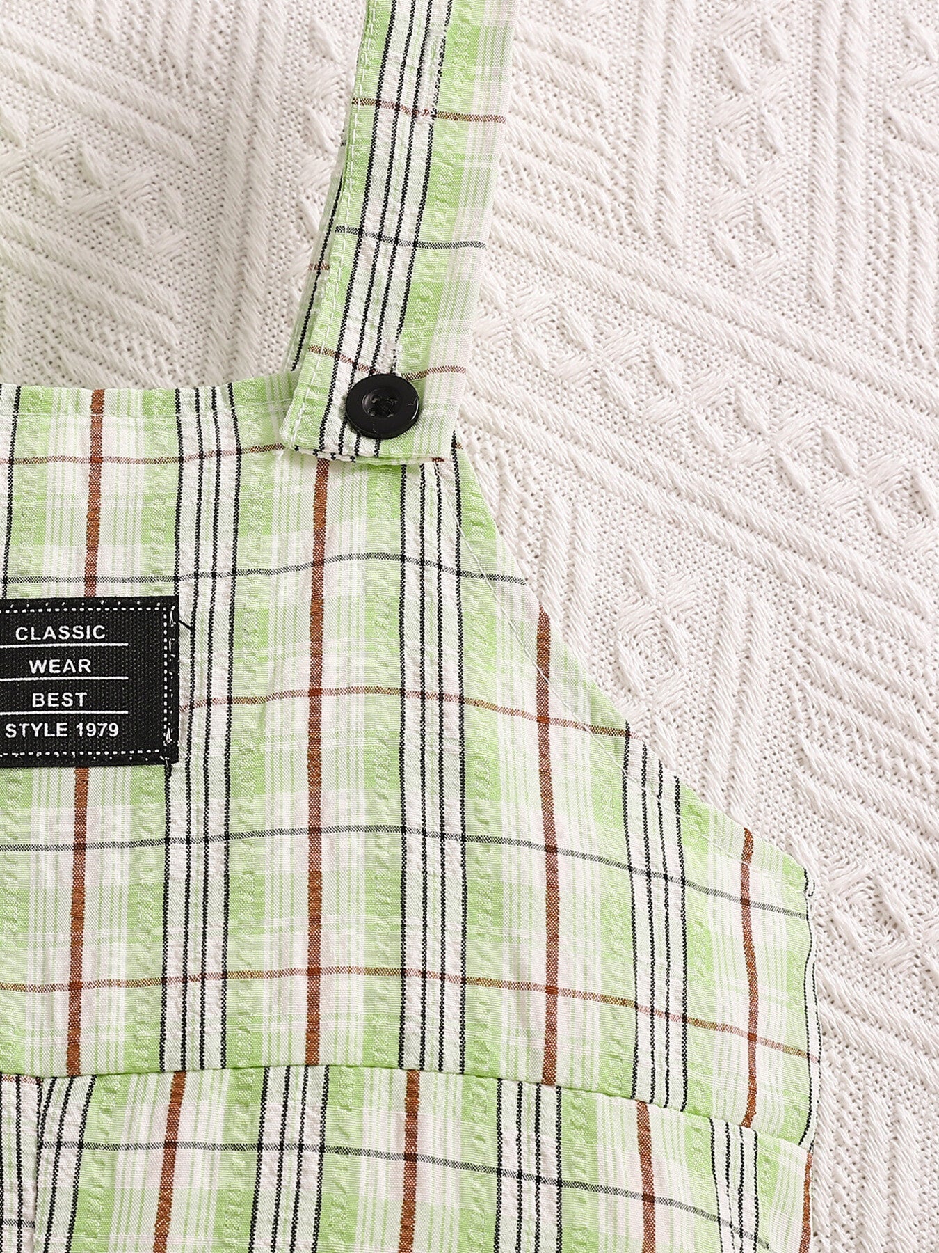 Children's Solid Color Polo & Plaid Overalls Set - -