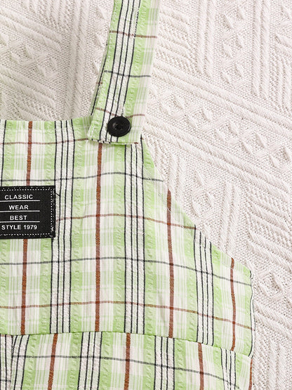 Children's Solid Color Polo & Plaid Overalls Set - -