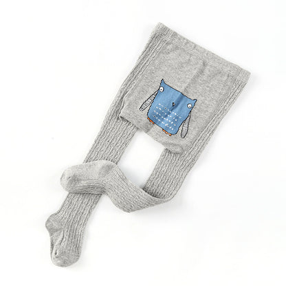 Embroidered Cotton Cartoon Pantyhose for Babies - Grey 0to12 - leggings