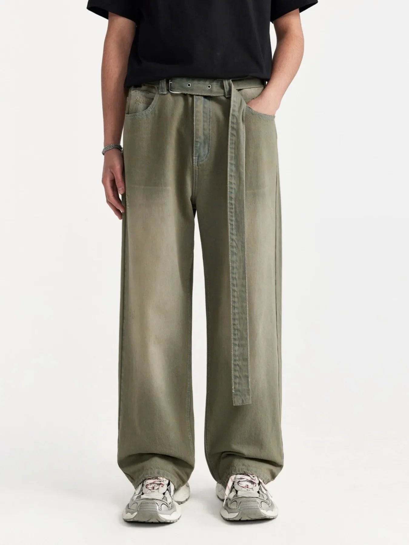 Men's Wide Leg Jeans - Yellow Mud Color -