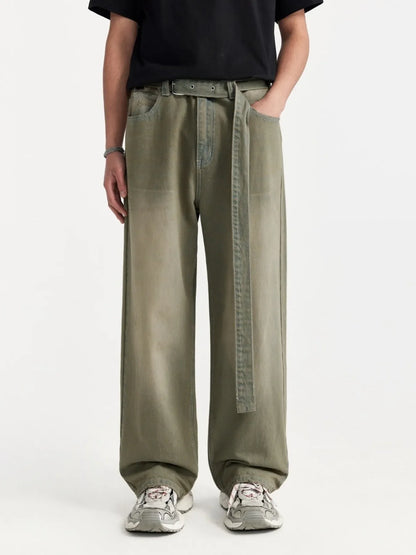 Men's Wide Leg Jeans - Yellow Mud Color -