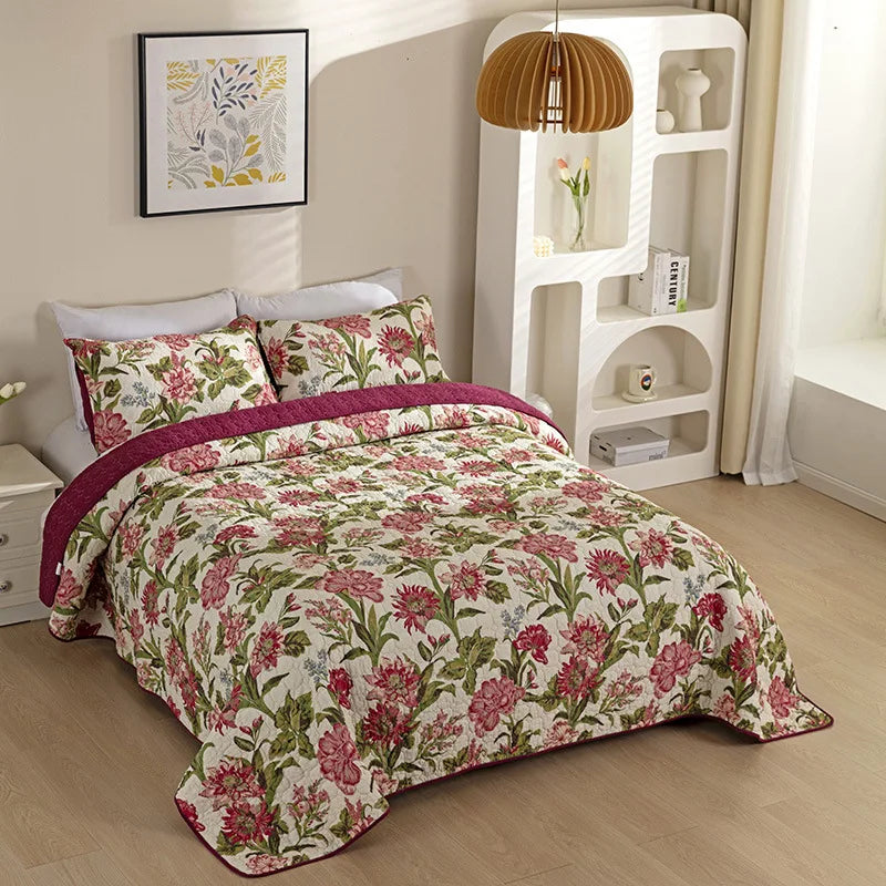 Plant Flower Plant Leaf Embroidered 3d Printed Patterns Quilted Bedspreads Set