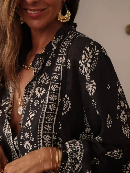 Vintage Print Long Sleeve Shirt - -