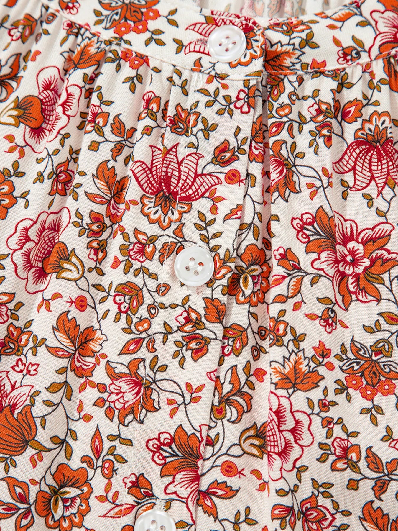 Floral Long Sleeve Button Down Blouse - -