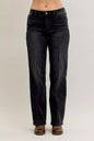 Judy Blue Mid Rise Western Seam Detail Straight Leg Jeans - BK - jeans