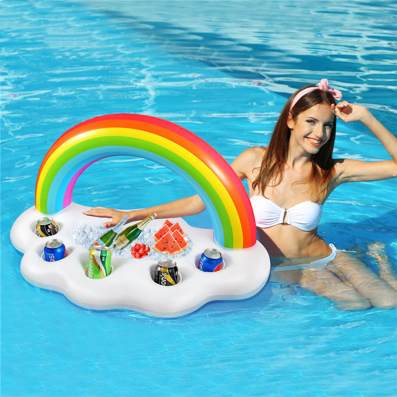 Inflatable Rainbow Cloud Cup Holder for Pool Use - - pool float
