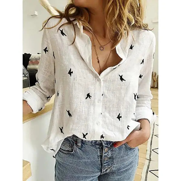 Casual Loose Long Sleeve Linen Material Women's Shirt Blouse