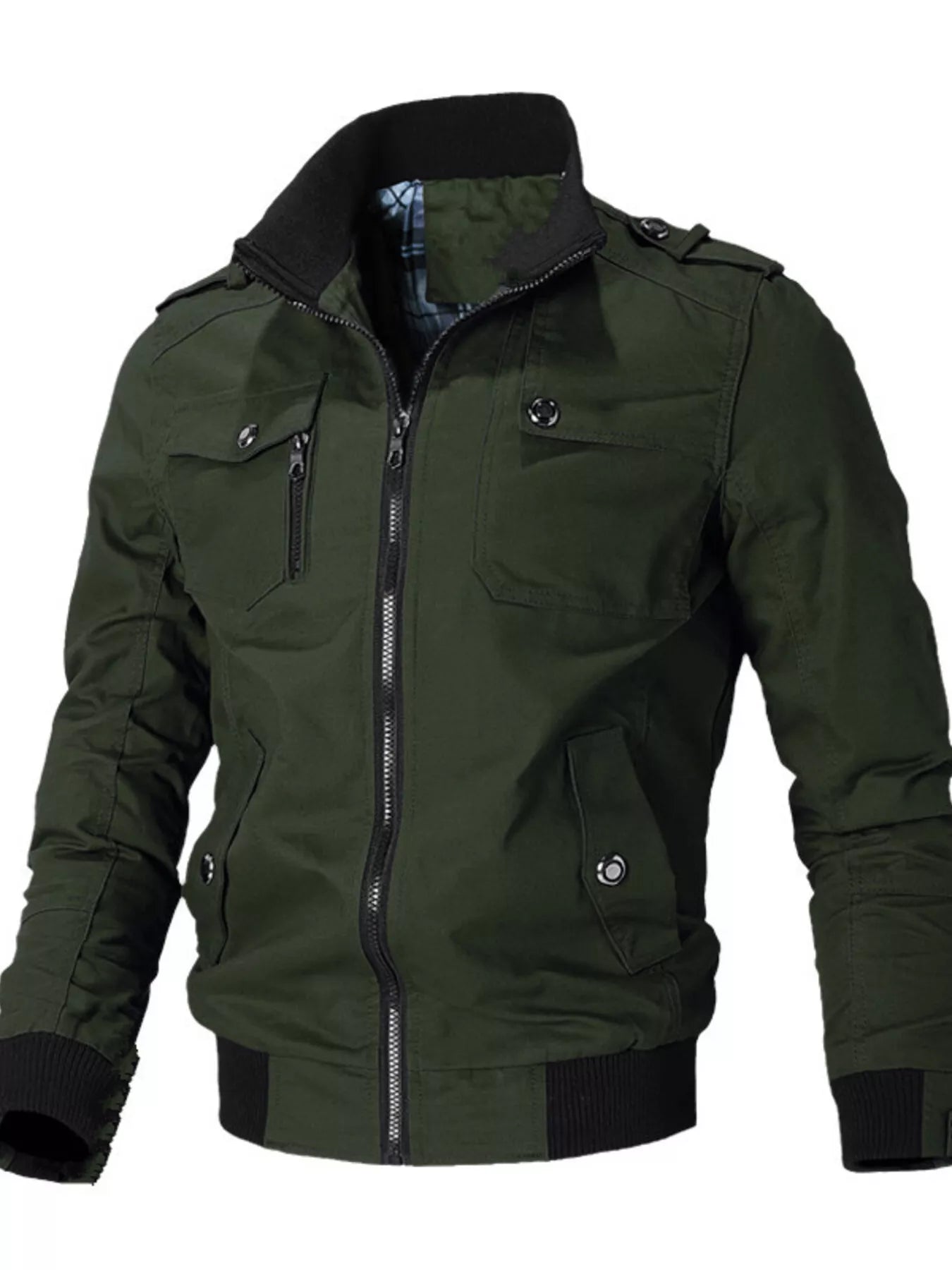 Men's Plus Size Casual Zip Up Lightweight Jacket - Green -