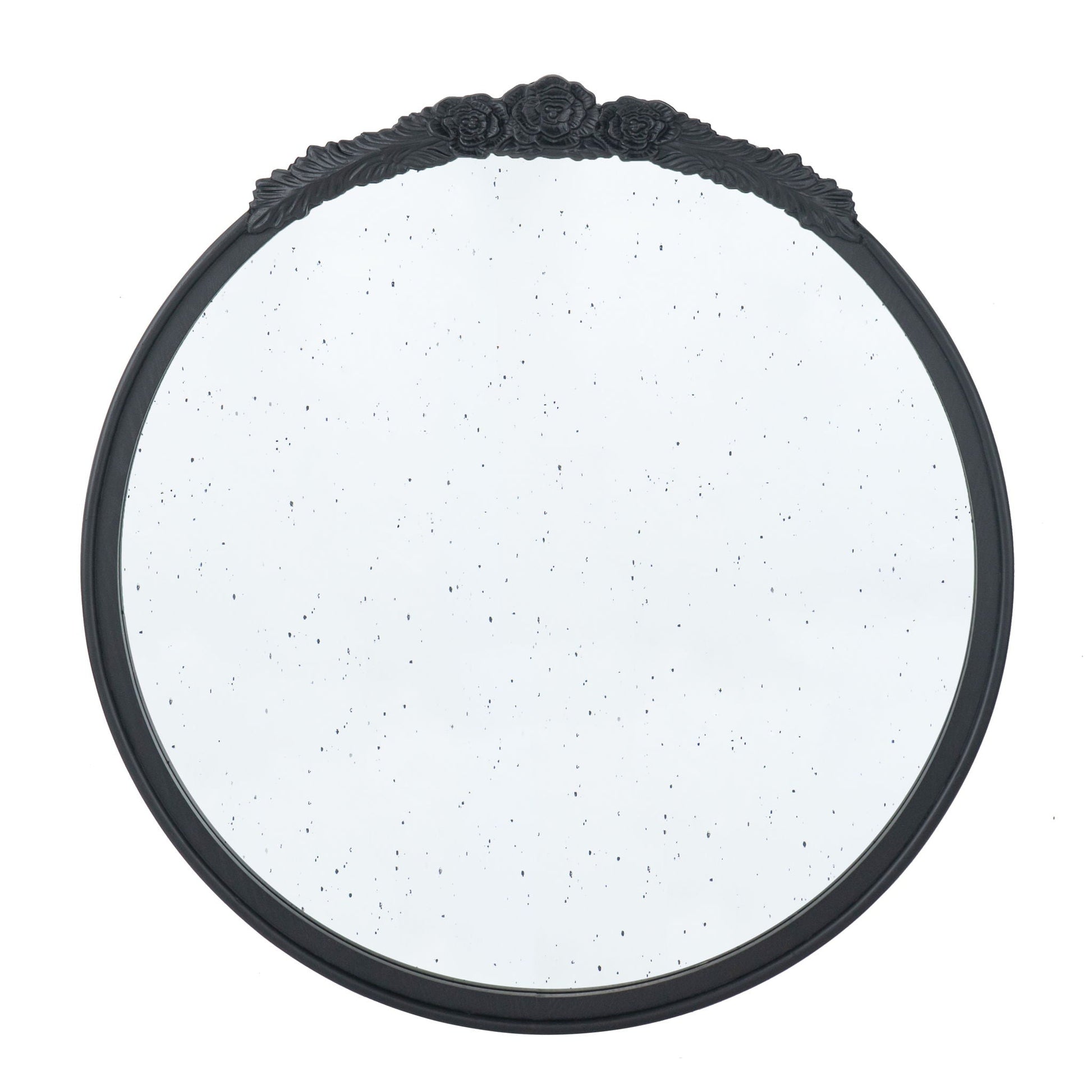 Round Hand Carved Rose Antique Mirror Frame, Wall Mirror For Live Space - - Wall Mirrors
