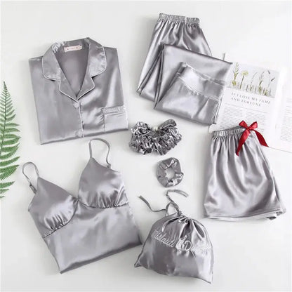 7pc Long Sleeve Pajama Sleepwear Sets Gray