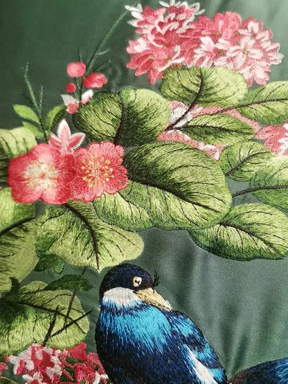 Embroidered Magpies Silk‑Like Pillowcase – Asian Home Decor 18" × 18" - - Pillowcases