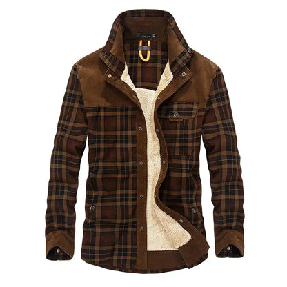 Winter Plaid Fleece Jackets Outerwear Jacket brown