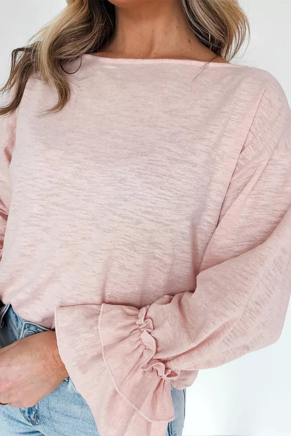 Long Sleeve Ruffle Cuff Casual Elegant Top - -