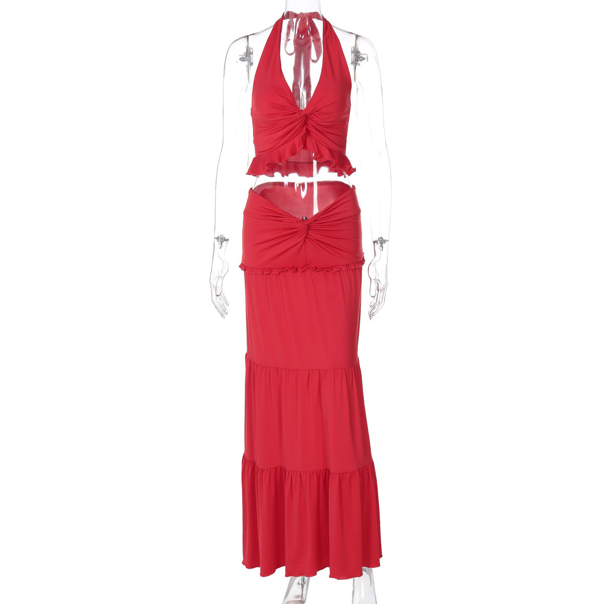 V-Neck Halter Dress Set - - dress