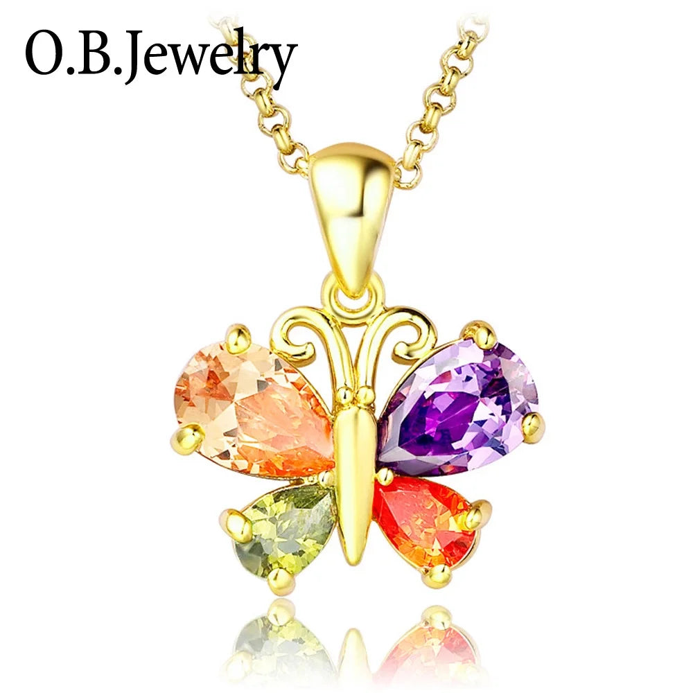 925 Sterling Butterfly Pendant Four Color Stone