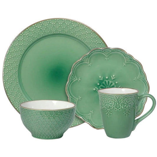 Pfaltzgraff Green French Lace Dinnerware Set 16 Piece - n a - plate set