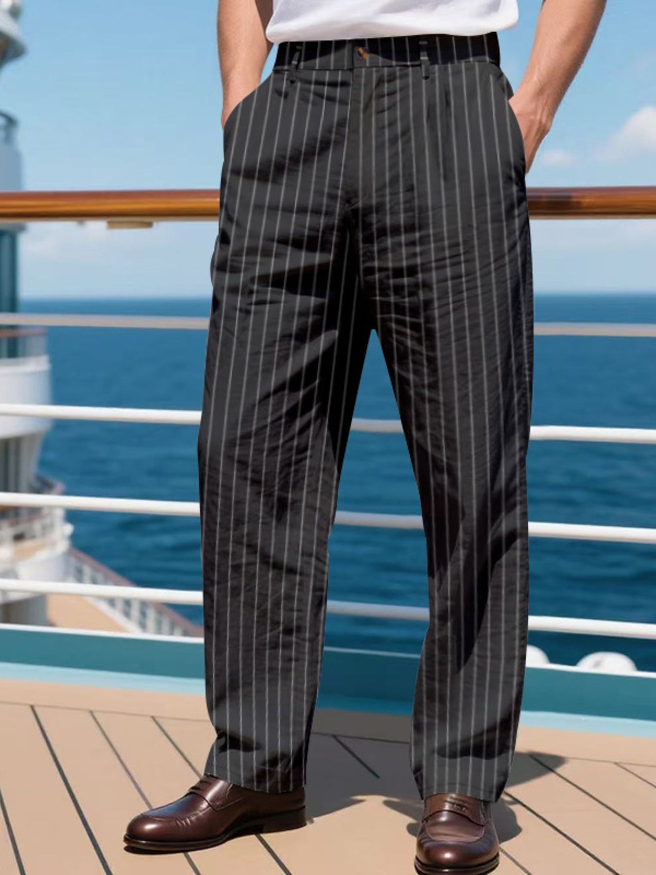 Men's Full Size Striped Wide Leg Pant Plus Size - -