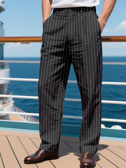 Men's Full Size Striped Wide Leg Pant Plus Size - -