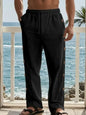 Men's Full Size Side Button Wide Leg Pants Plus Size - Black -